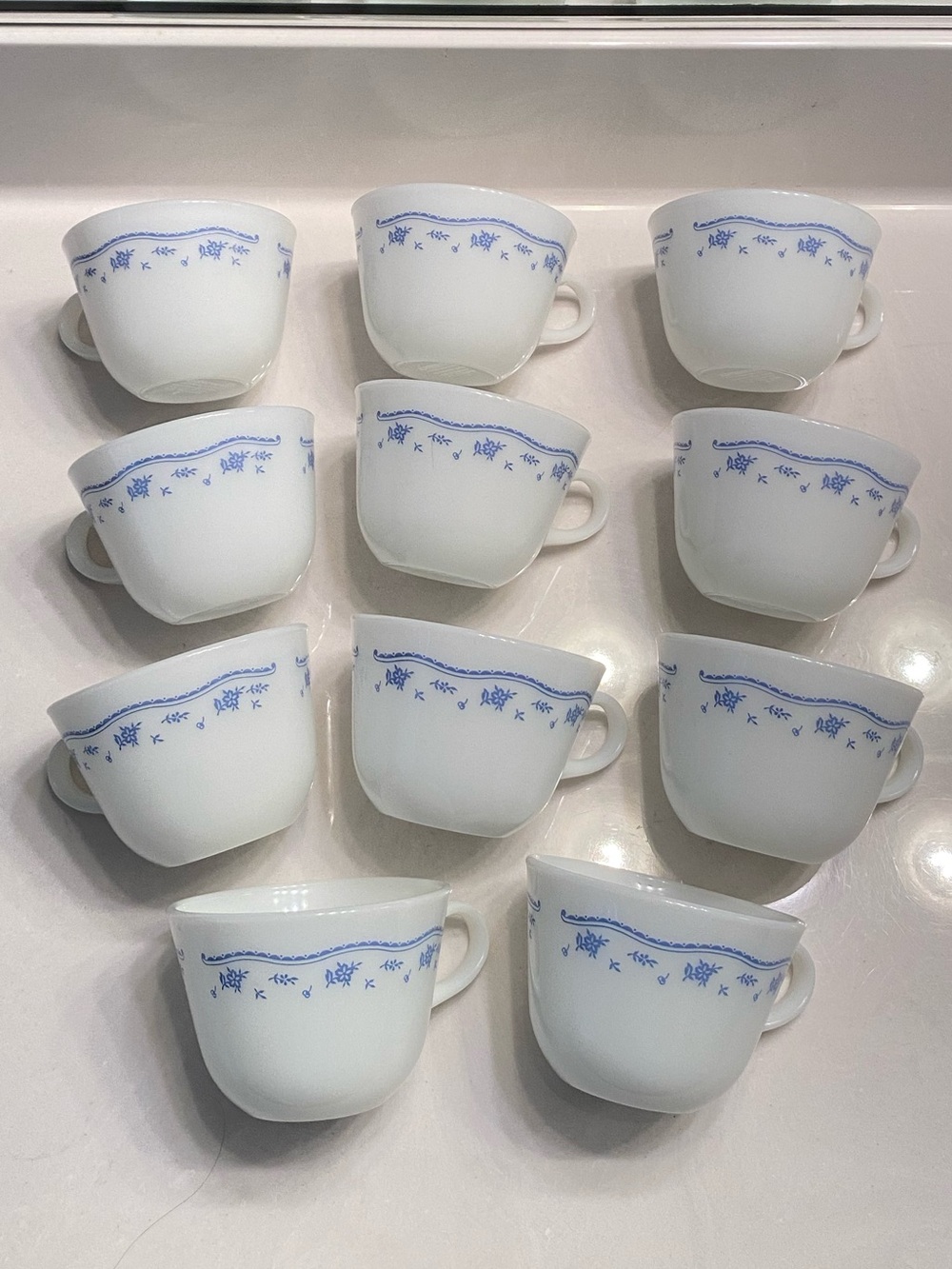 Corning Blue Floral Trim Cups- Set of 11